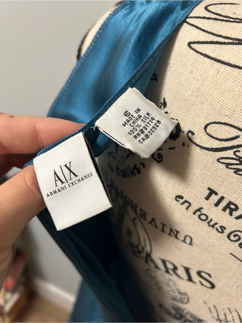 ARMANI EXCHANGE Blue Satin V-Neck Sleeveless Dress - Picture 5 of 5
